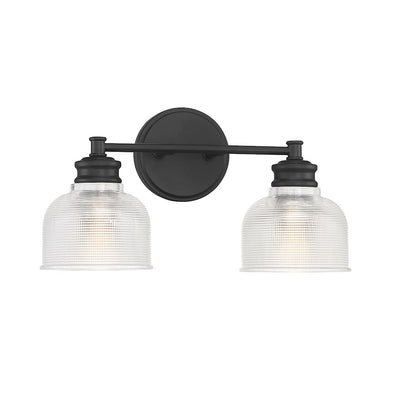 2-Light 16" Bathroom Vanity Light, Matte Black/Halophane