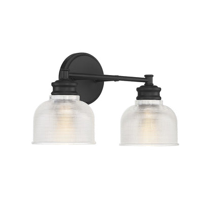 2-Light 16" Bathroom Vanity Light, Matte Black/Halophane