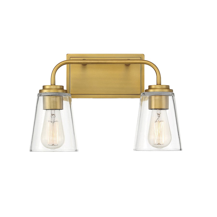 2-Light 15" Bathroom Vanity Light, Natural Brass