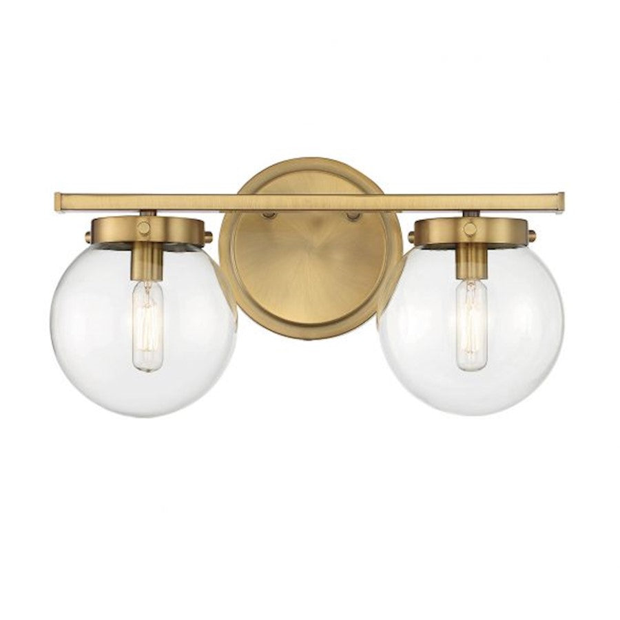 2-Light, 16" Bathroom Vanity Light, Natural Brass