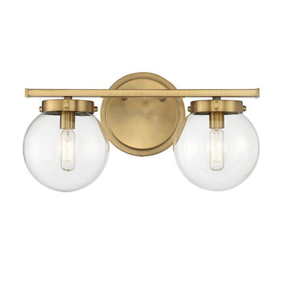 2-Light, 16" Bathroom Vanity Light, Natural Brass