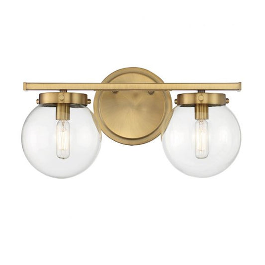 2-Light, 16" Bathroom Vanity Light, Natural Brass