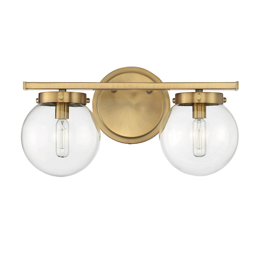 2-Light, 16" Bathroom Vanity Light, Natural Brass