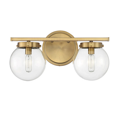 2-Light, 16" Bathroom Vanity Light, Natural Brass