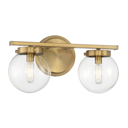 2-Light, 16" Bathroom Vanity Light, Natural Brass