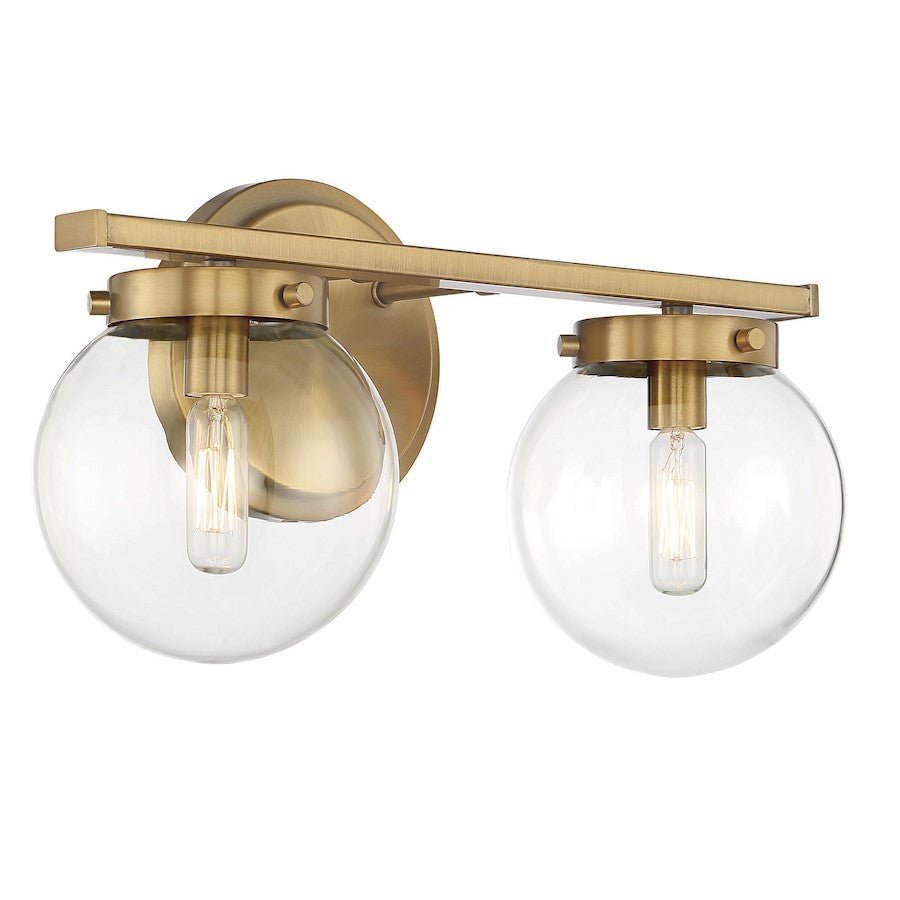 2-Light, 16" Bathroom Vanity Light, Natural Brass