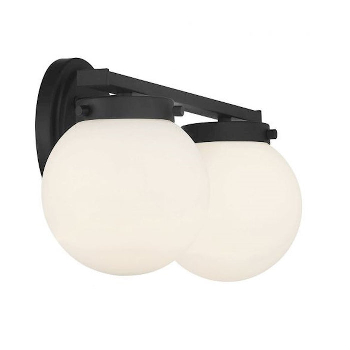 Savoy House 2-Light 16" Bathroom Vanity Light, Matte Black/Opal