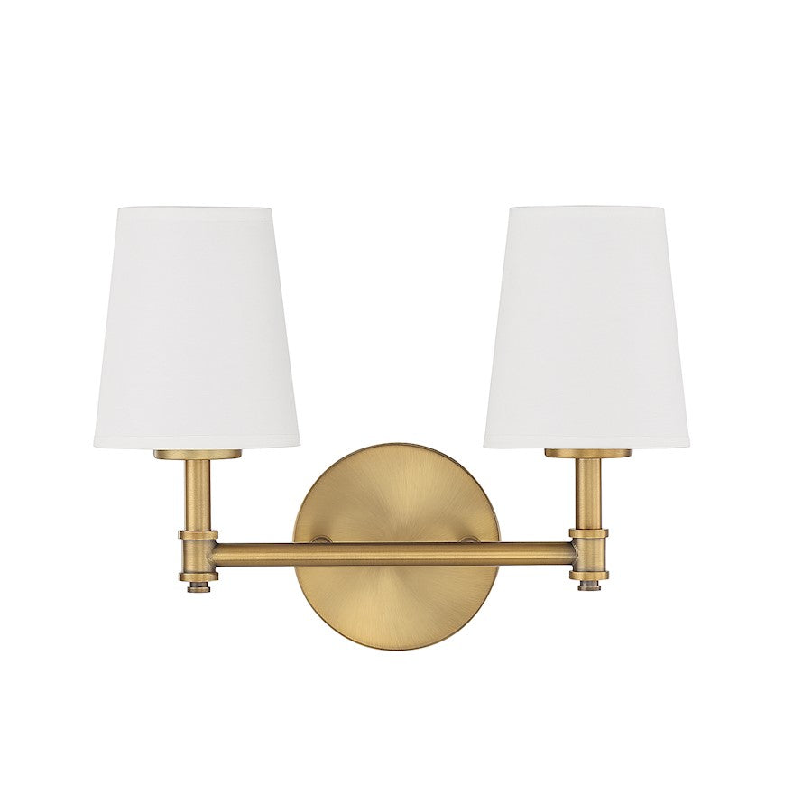 2-Light 15" Bathroom Vanity Light, Natural Brass/Linen