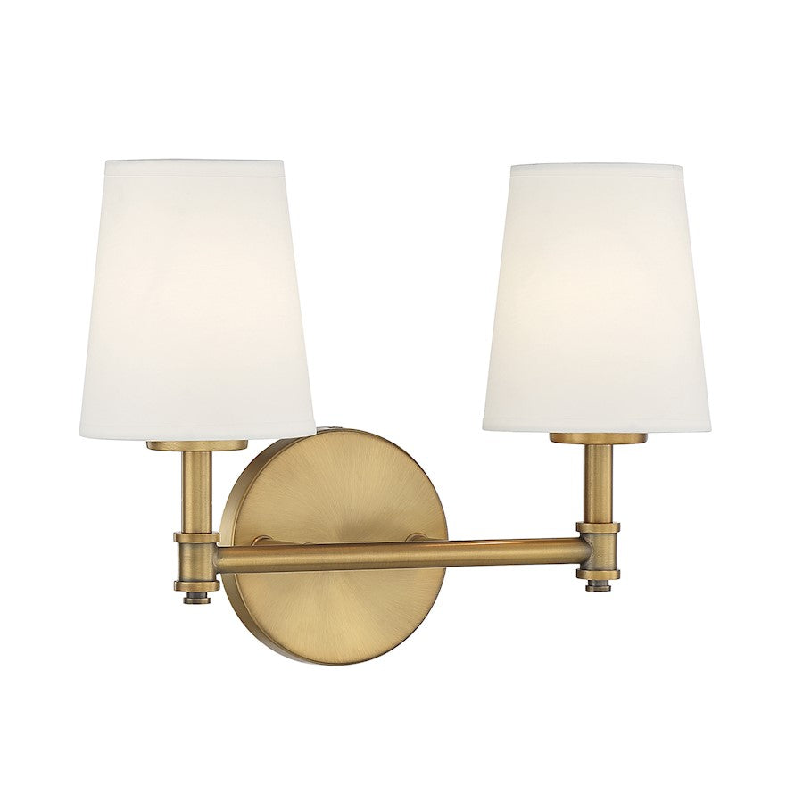 2-Light 15" Bathroom Vanity Light, Natural Brass/Linen