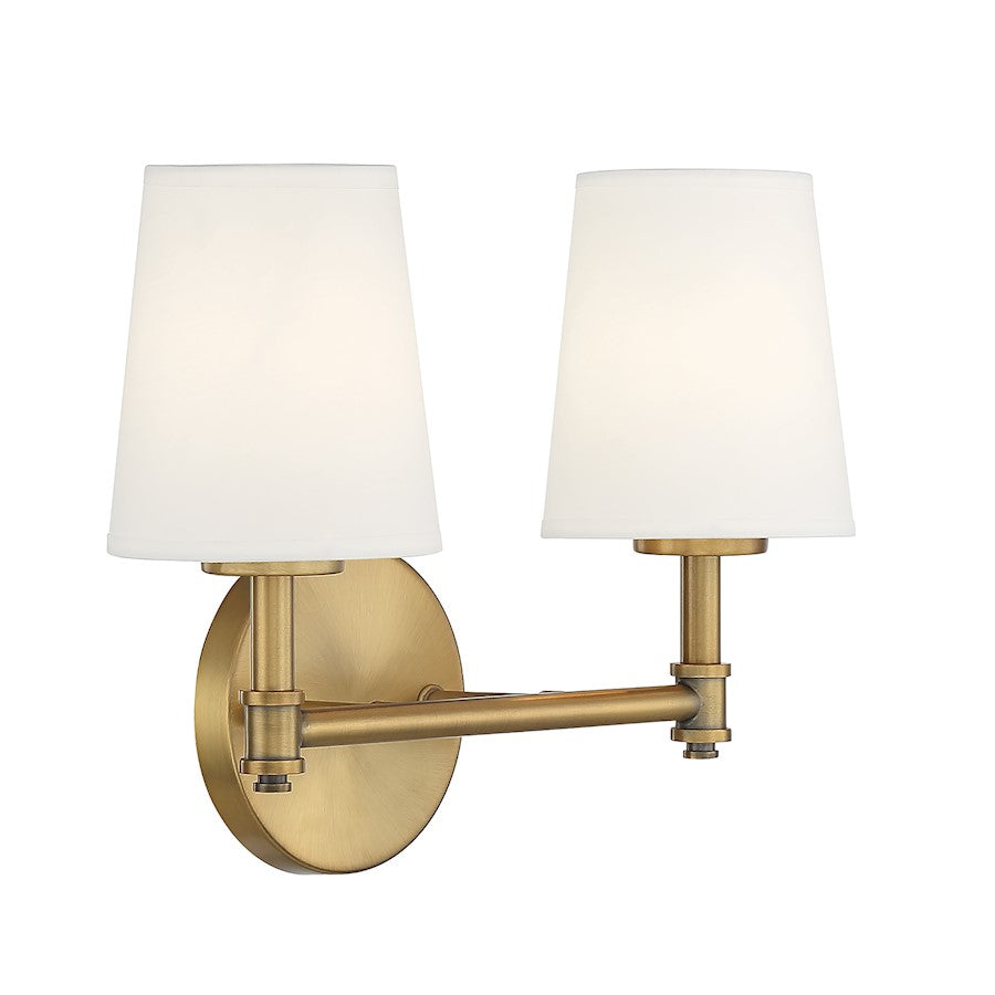 2-Light 15" Bathroom Vanity Light, Natural Brass/Linen