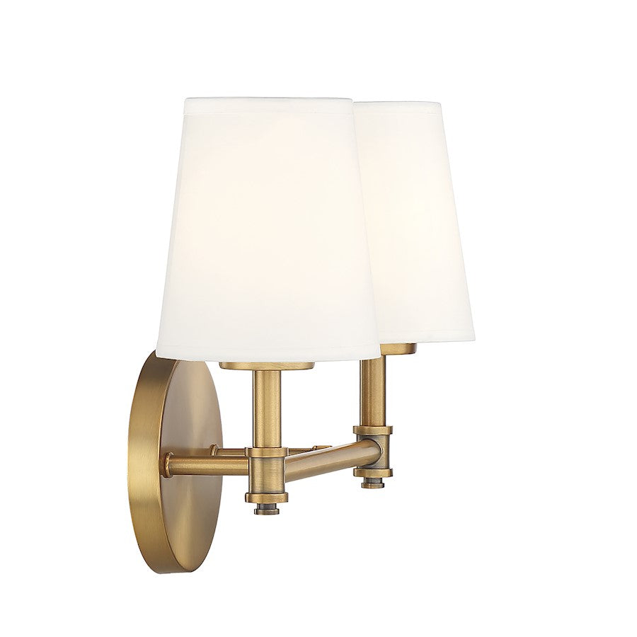 2-Light 15" Bathroom Vanity Light, Natural Brass/Linen