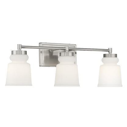 3-Light, 24" Bathroom Vanity Light, Brushed Nickel/Milk