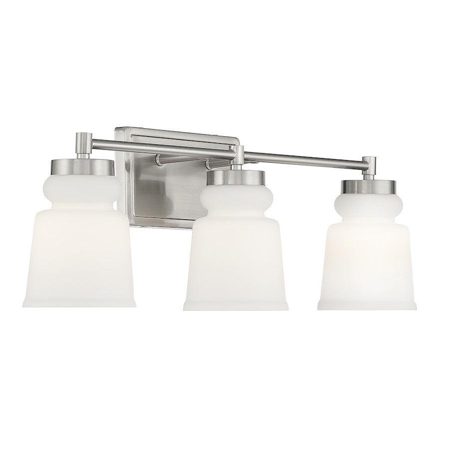 3-Light, 24" Bathroom Vanity Light, Brushed Nickel/Milk