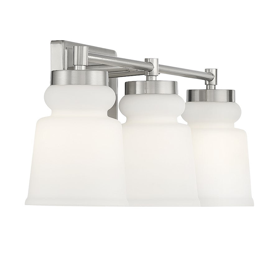 3-Light, 24" Bathroom Vanity Light, Brushed Nickel/Milk