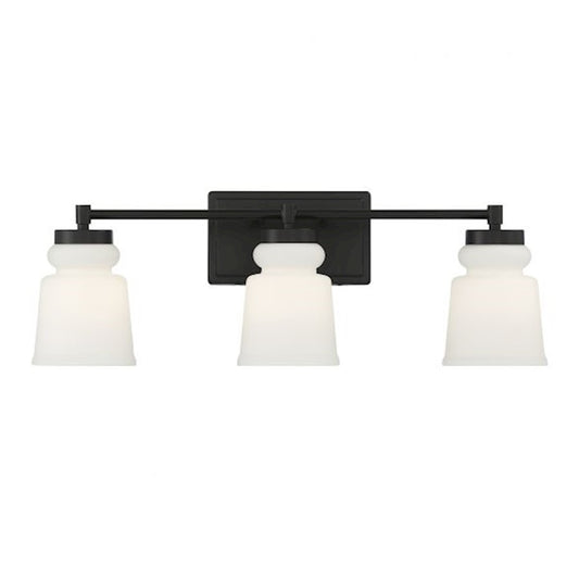 Savoy House 3-Light 24" Bathroom Vanity Light, Matte Black/Milk - M80058MBK