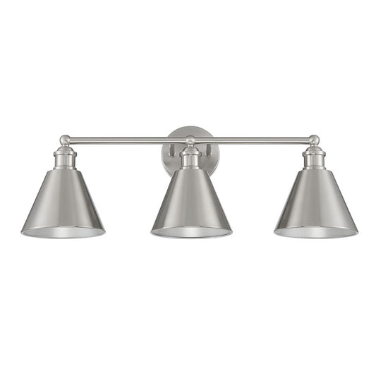 3-Light 27" Bathroom Vanity Light, Natural Brass
