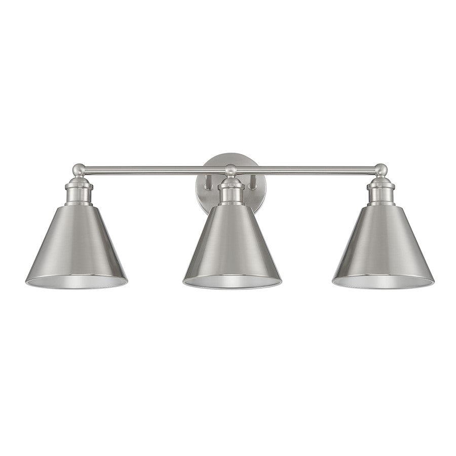 3-Light 27" Bathroom Vanity Light, Natural Brass