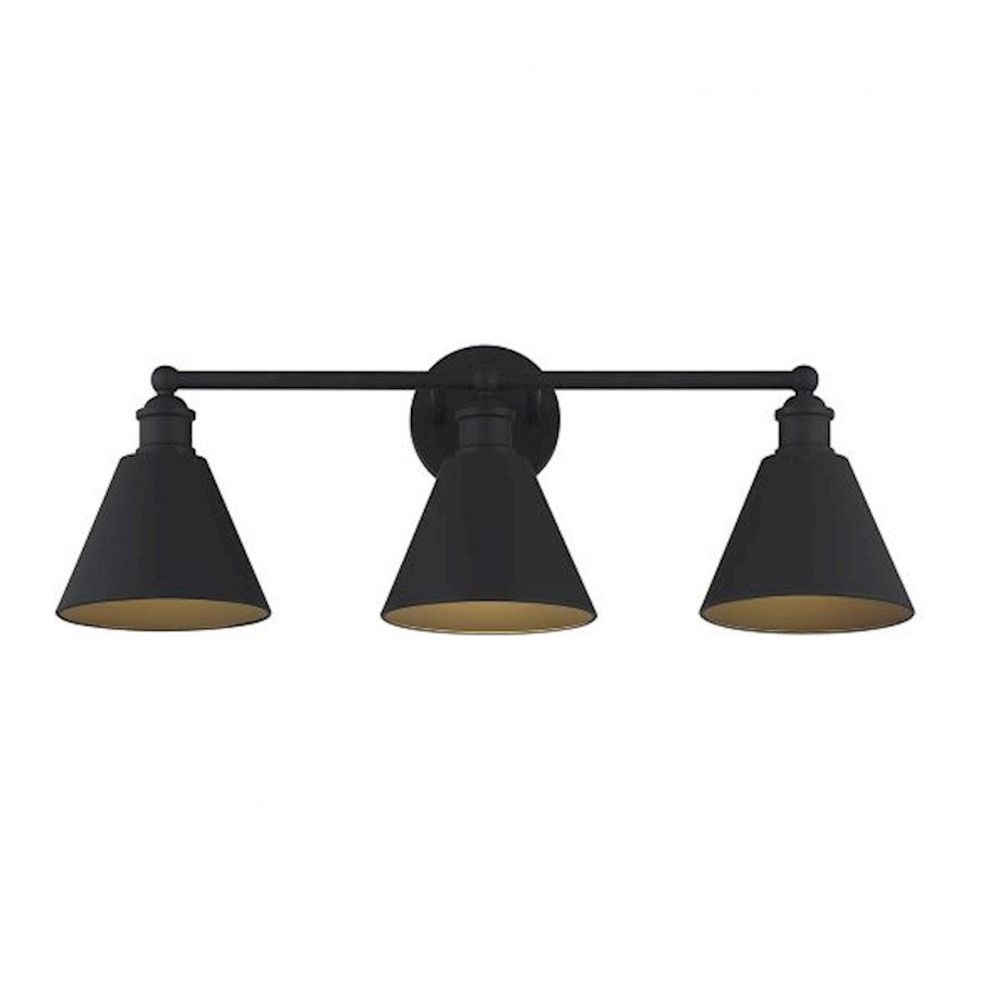 3-Light 27" Bathroom Vanity Light, Matte Black