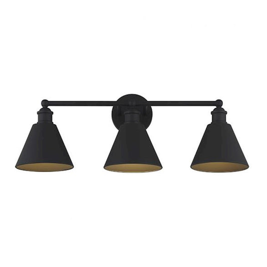 3-Light 27" Bathroom Vanity Light, Matte Black