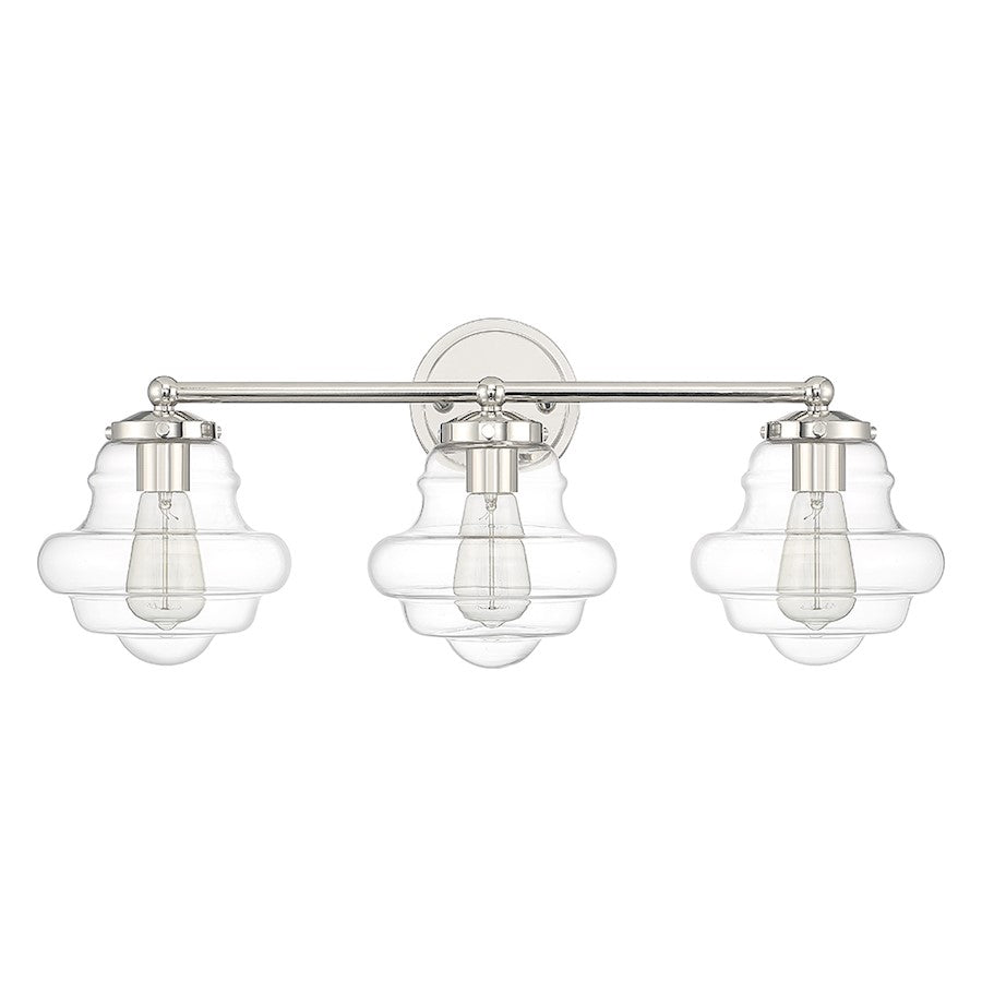 3-Light 26" Bathroom Vanity Light, Polished Nickel