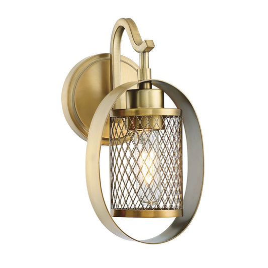 Meridian Mid-Century Modern 1 Light Wall Sconce, Natural Brass