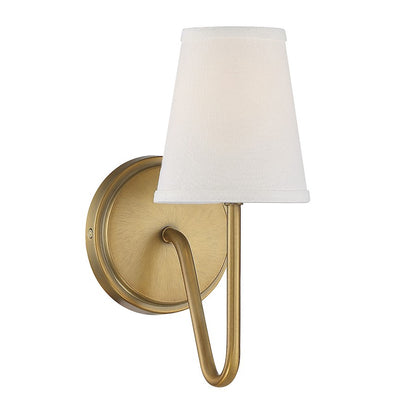 1-Light 11" Wall Sconce, Natural Brass/White Fabric