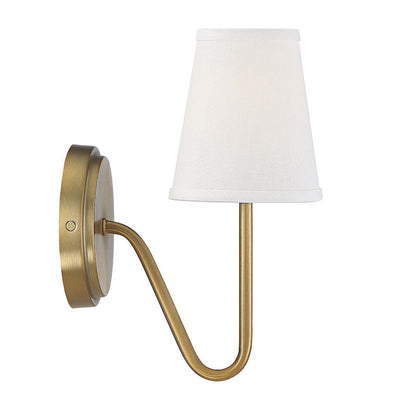 1-Light 11" Wall Sconce, Natural Brass/White Fabric