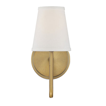 1-Light 11" Wall Sconce, Natural Brass/White Fabric