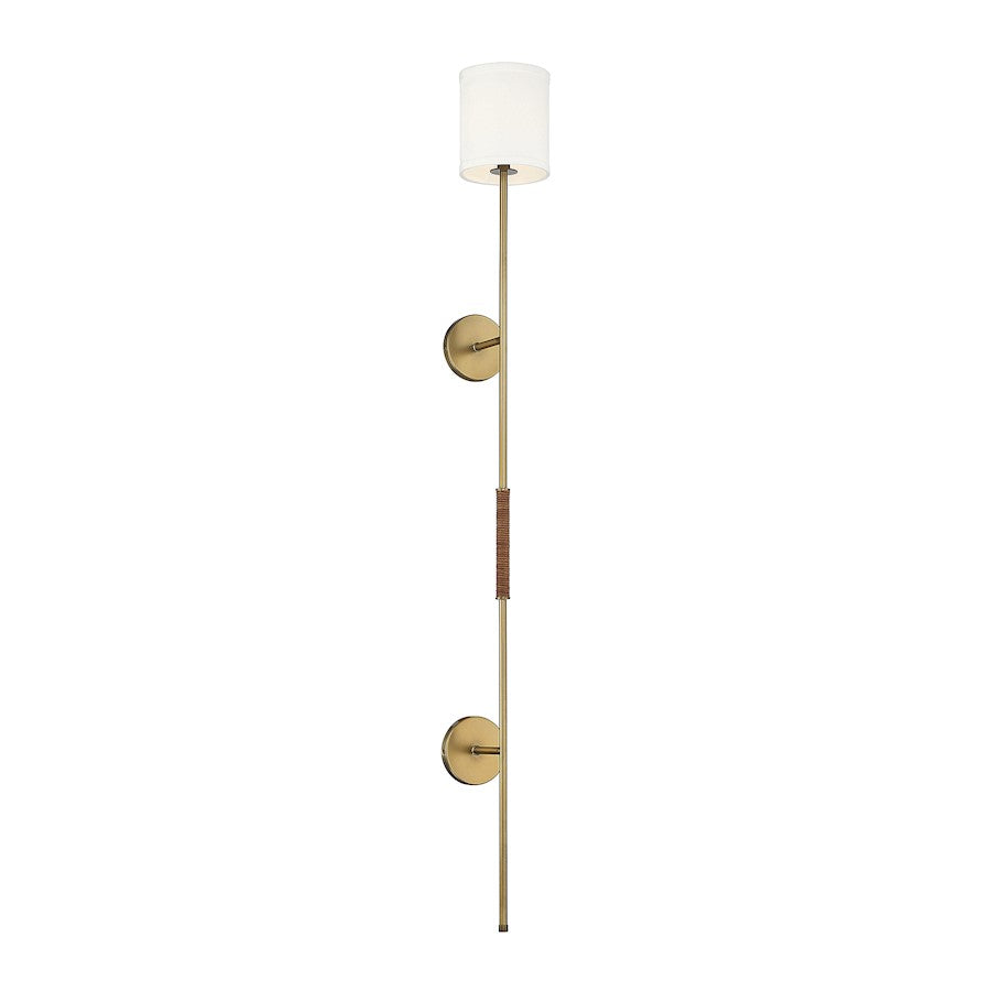 Savoy House 1-Light Plug-In Wall Sconce, Natural Brass/Leather Accent - M90063NB