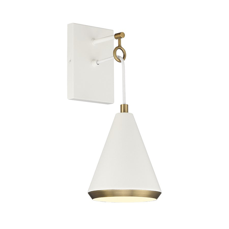 1-Light Wall Sconce, White/Natural Brass