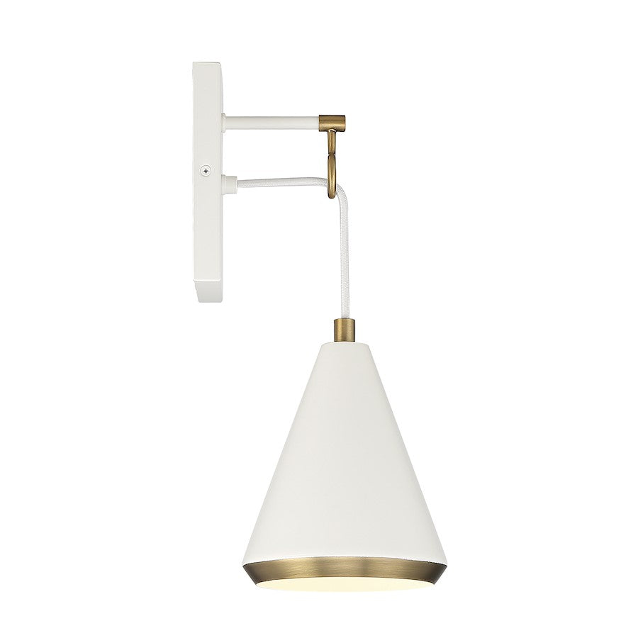 1-Light Wall Sconce, White/Natural Brass