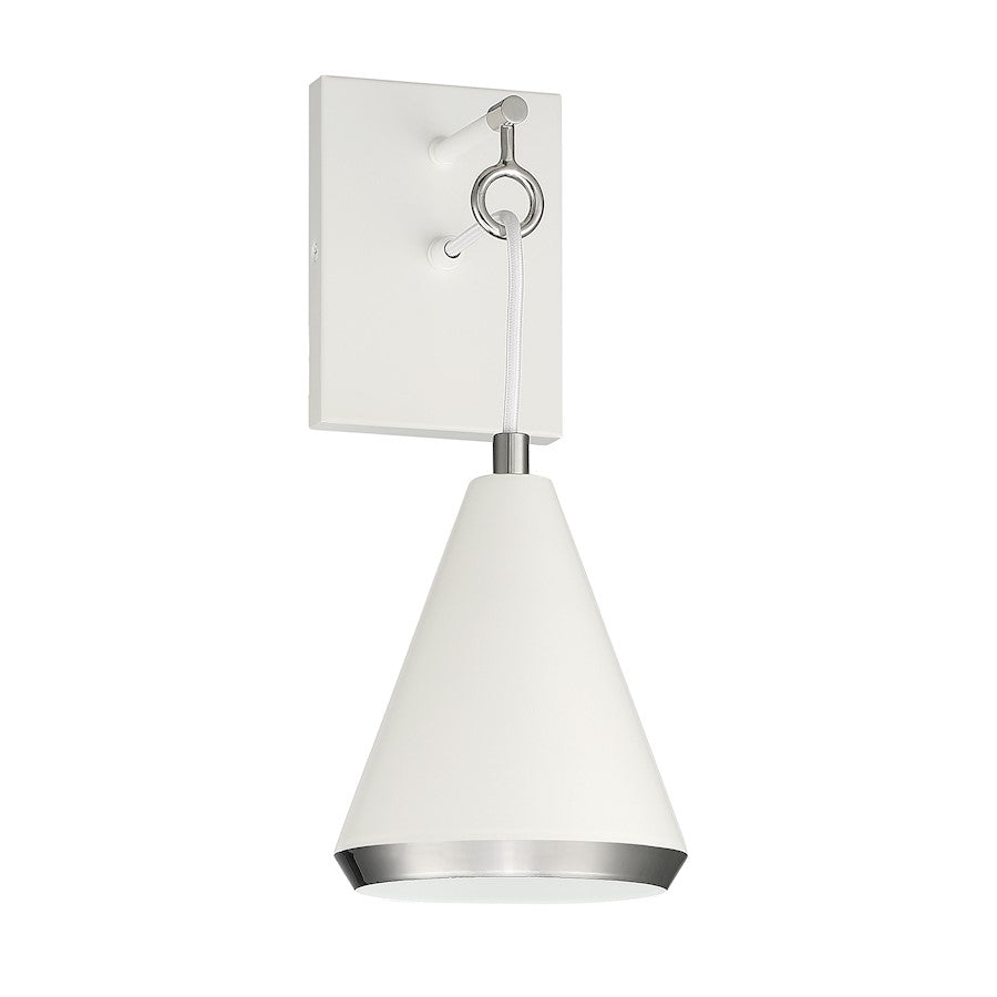 1-Light Wall Sconce, White/Polished Nickel