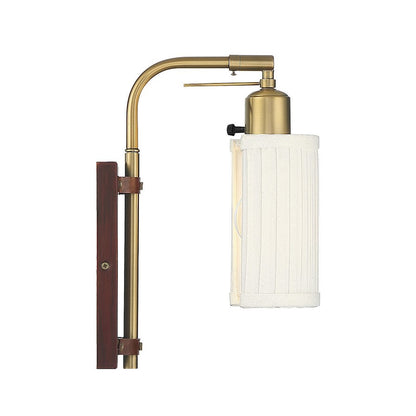 Meridian Mid-Century 1 Light Adjustable Wall Sconce, Redwood/Brass