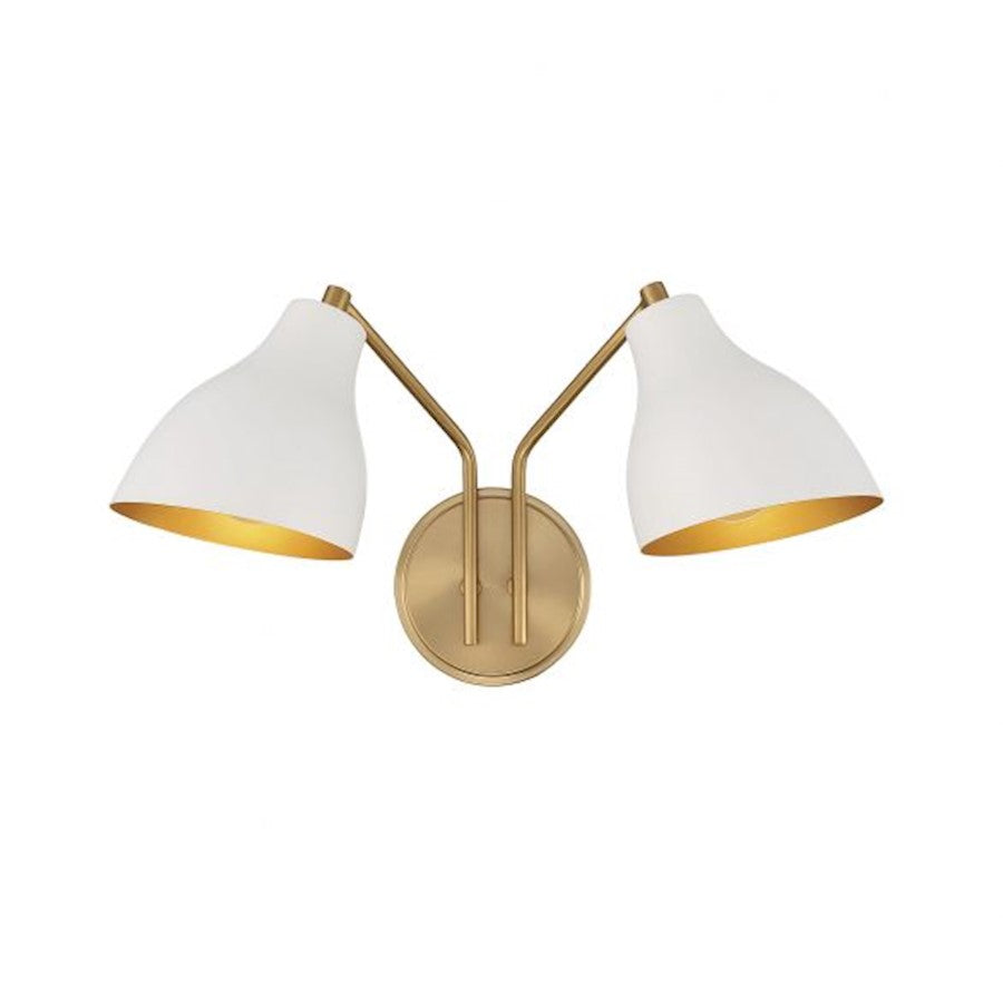 Savoy House 2-Light 9.6" Wall Sconce, White/Natural Brass - M90075WHNB