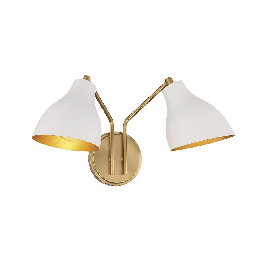 2-Light 9.6" Wall Sconce, White/Natural Brass