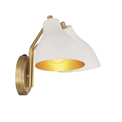 2-Light 9.6" Wall Sconce, White/Natural Brass