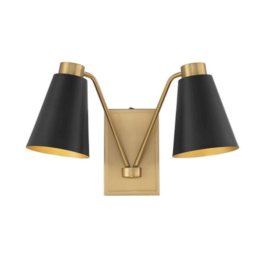 Savoy House 2-Light 11" Wall Sconce, Matte Black/Natural Brass - M90076MBKNB