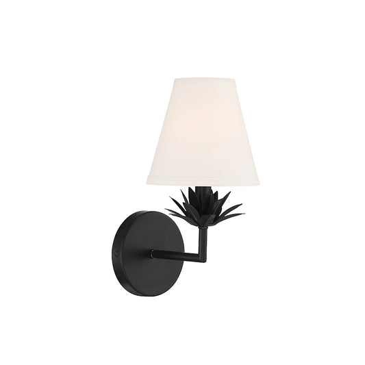 Savoy House 1-Light 12" Wall Sconce, Matte Black/White Linen - M90078MBK