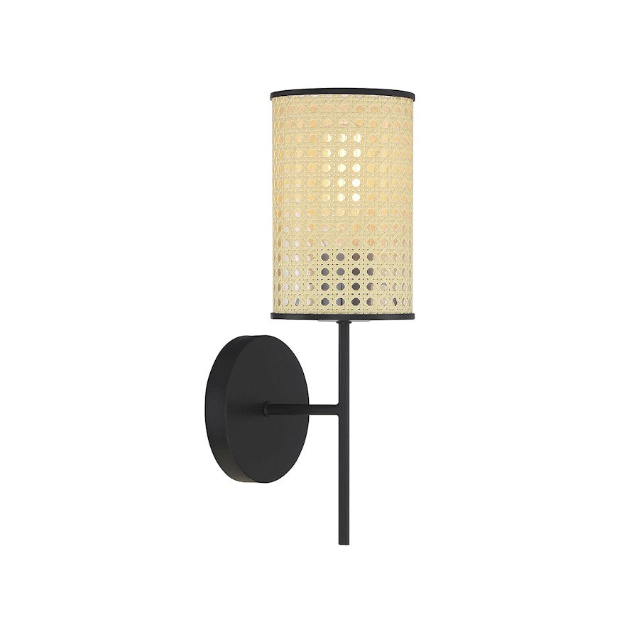 Savoy House 1-Light 5" Wall Sconce, Matte Black/Cane - M90080MBK