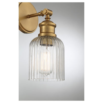 Meridian Vintage 1 Light Wall Sconce, Clear Ribbed