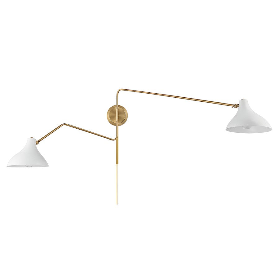 2-Light 21" Wall Sconce, White/Natural Brass