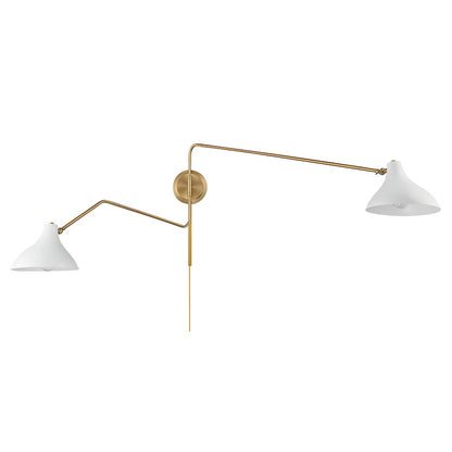 2-Light 21" Wall Sconce, White/Natural Brass