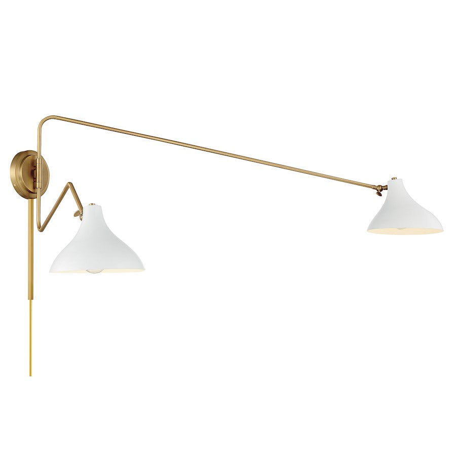 2-Light 21" Wall Sconce, White/Natural Brass