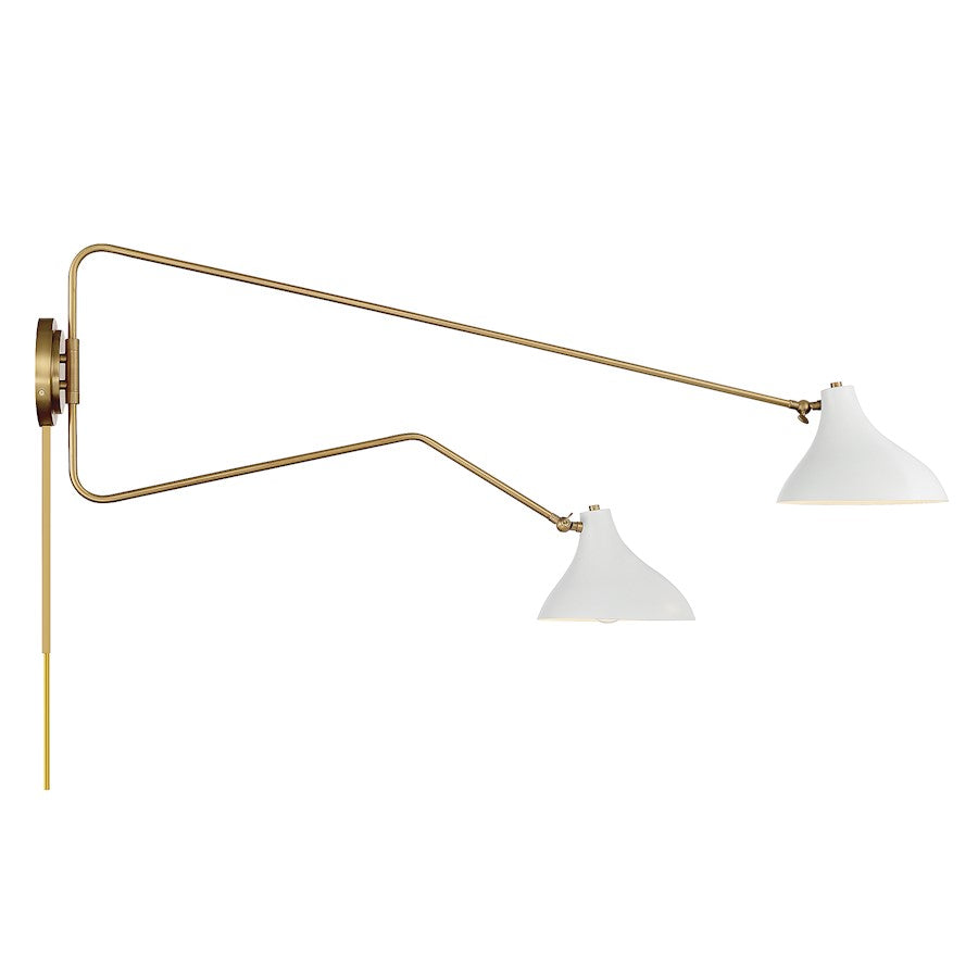 2-Light 21" Wall Sconce, White/Natural Brass