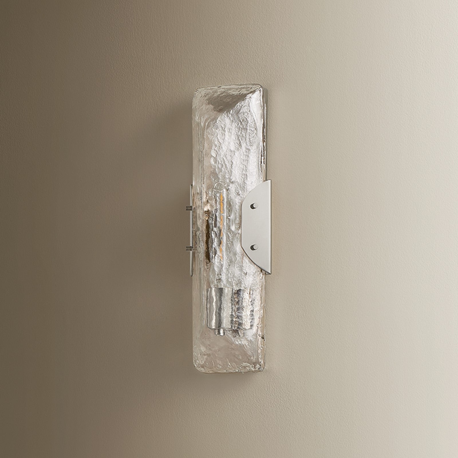 Troy Lighting Nordic 1Lt Wall Sconce, Polished Nickel/Clear Seeded