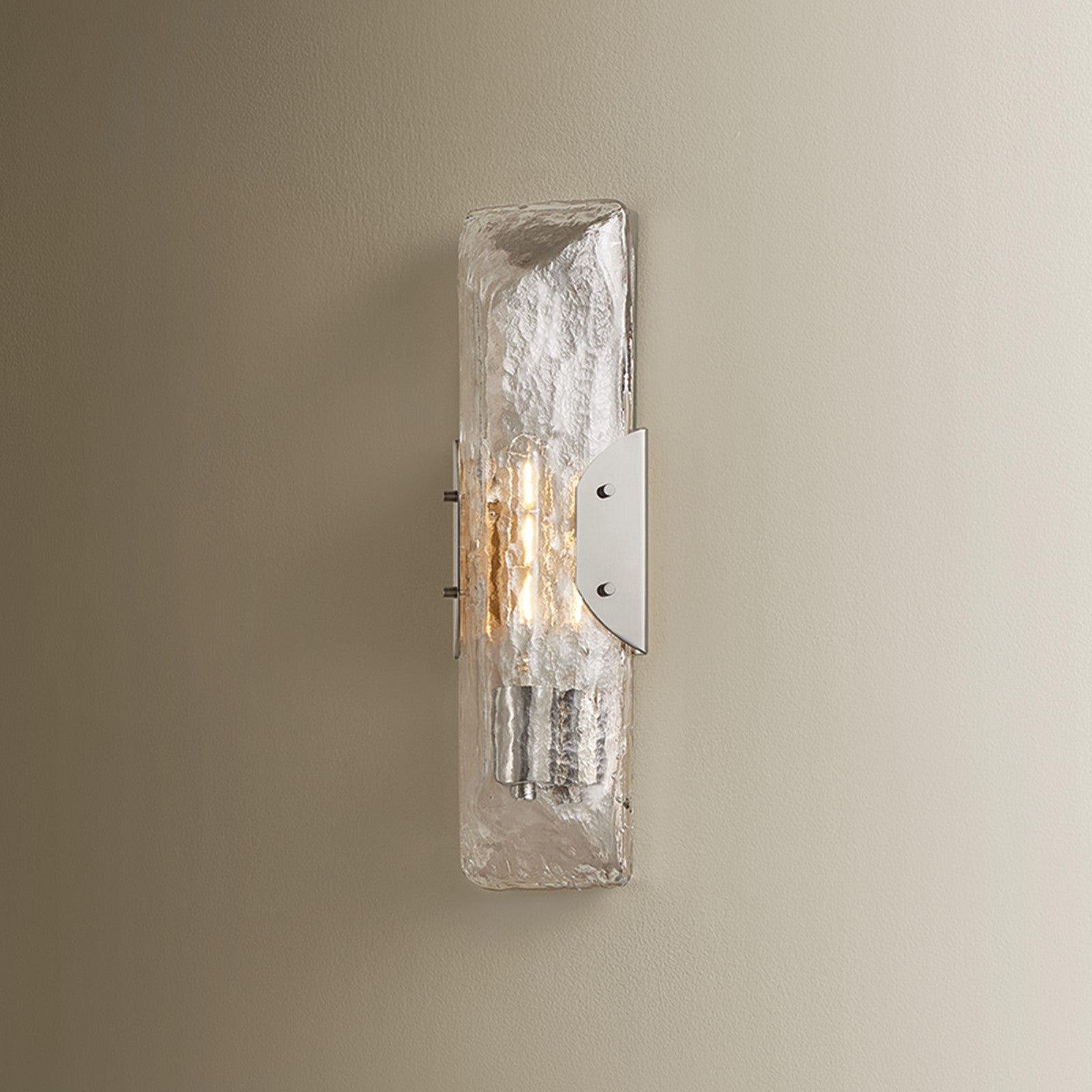 Troy Lighting Nordic 1Lt Wall Sconce, Polished Nickel/Clear Seeded