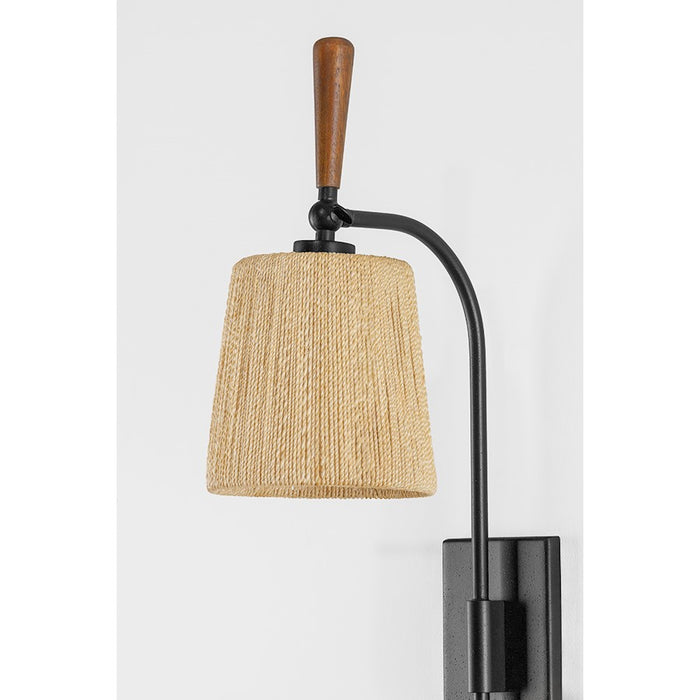 Troy Lighting Harlyn 1 Light Wall Sconce, Black/Natural Abaca