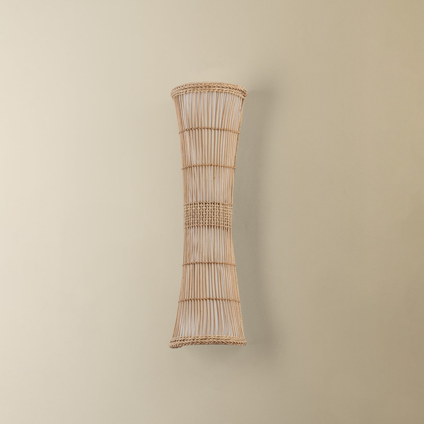 Troy Lighting Zander 2Lt Wall Sconce, Soft Wht/Rattan/Off Wht Linnen