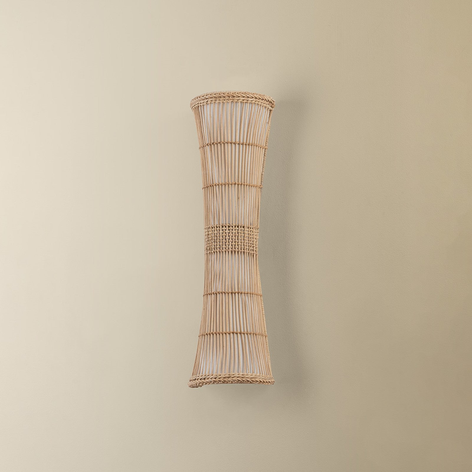 Troy Lighting Zander 2Lt Wall Sconce, Soft Wht/Rattan/Off Wht Linnen