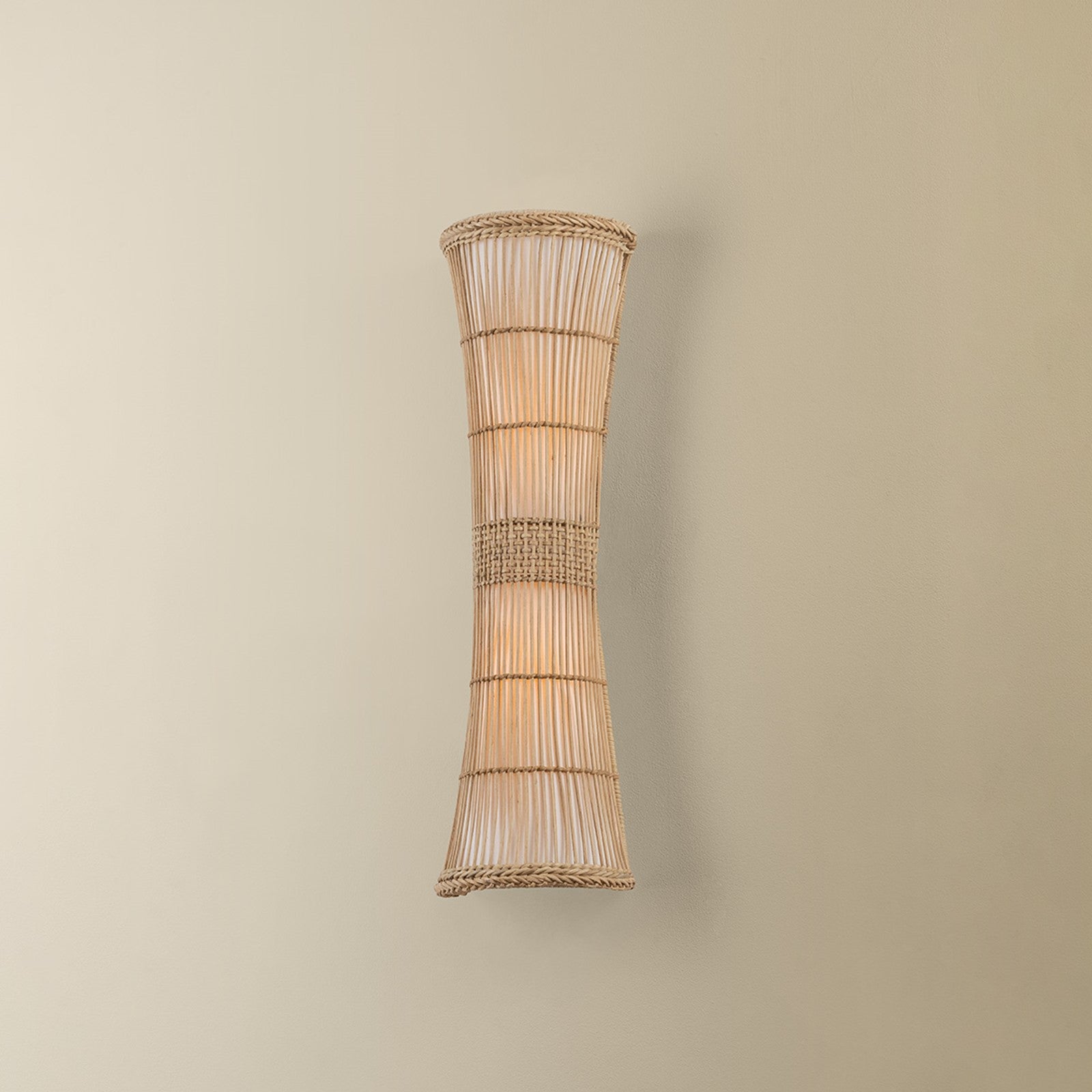 Troy Lighting Zander 2Lt Wall Sconce, Soft Wht/Rattan/Off Wht Linnen